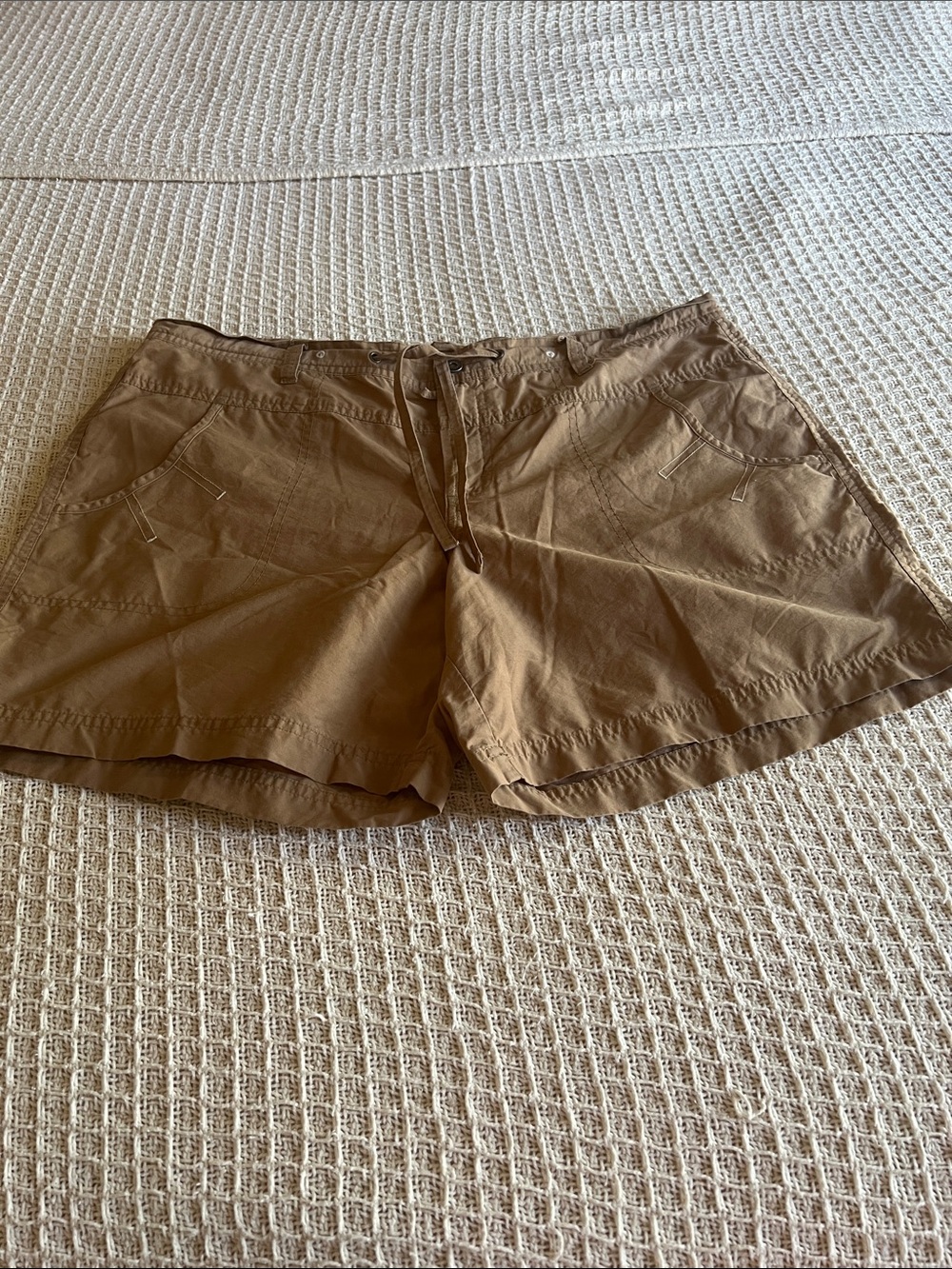 Women's Tan Drawstring Bermuda Shorts - Casual Everyday Style